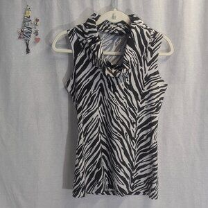 Express Size Medium Sleeveless Cowlneck in Zebra Print